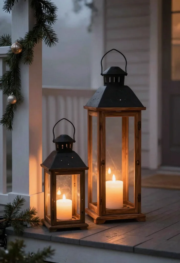 14 Small Front Porch Christmas Decor Ideas That Don't Crowd the Entry - 4. Lanterns with Candles 1
