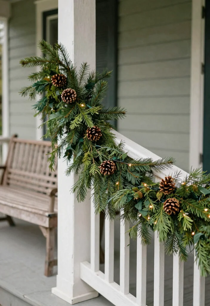 14 Small Front Porch Christmas Decor Ideas That Don't Crowd the Entry - 5. Natural Garlands 1