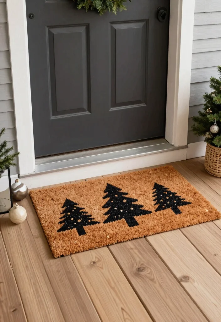 14 Small Front Porch Christmas Decor Ideas That Don't Crowd the Entry - 8. Reusable Festive Mats 1