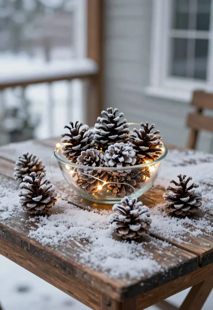 14 Small Front Porch Christmas Decor Ideas That Don't Crowd the Entry - 9. Snowy Pinecones 1