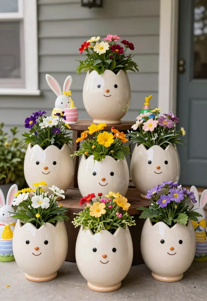15 Easter Porch Ideas That Don't Blow Away in Spring Wind - 10. Egg Planters 1