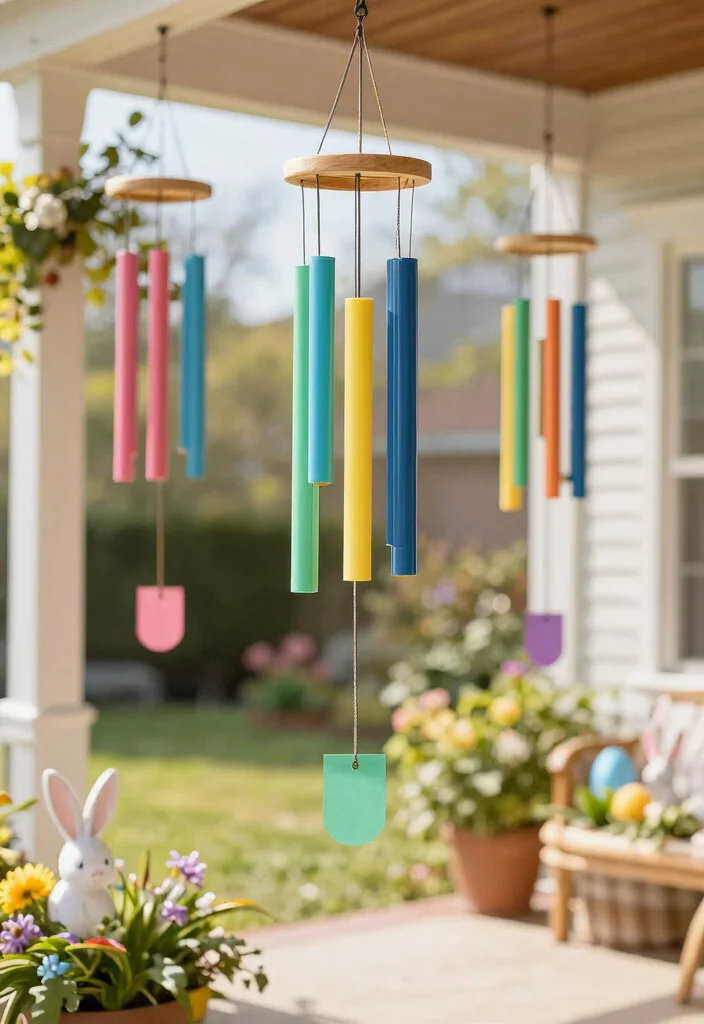 15 Easter Porch Ideas That Don't Blow Away in Spring Wind - 14. Colorful Wind Chimes 1