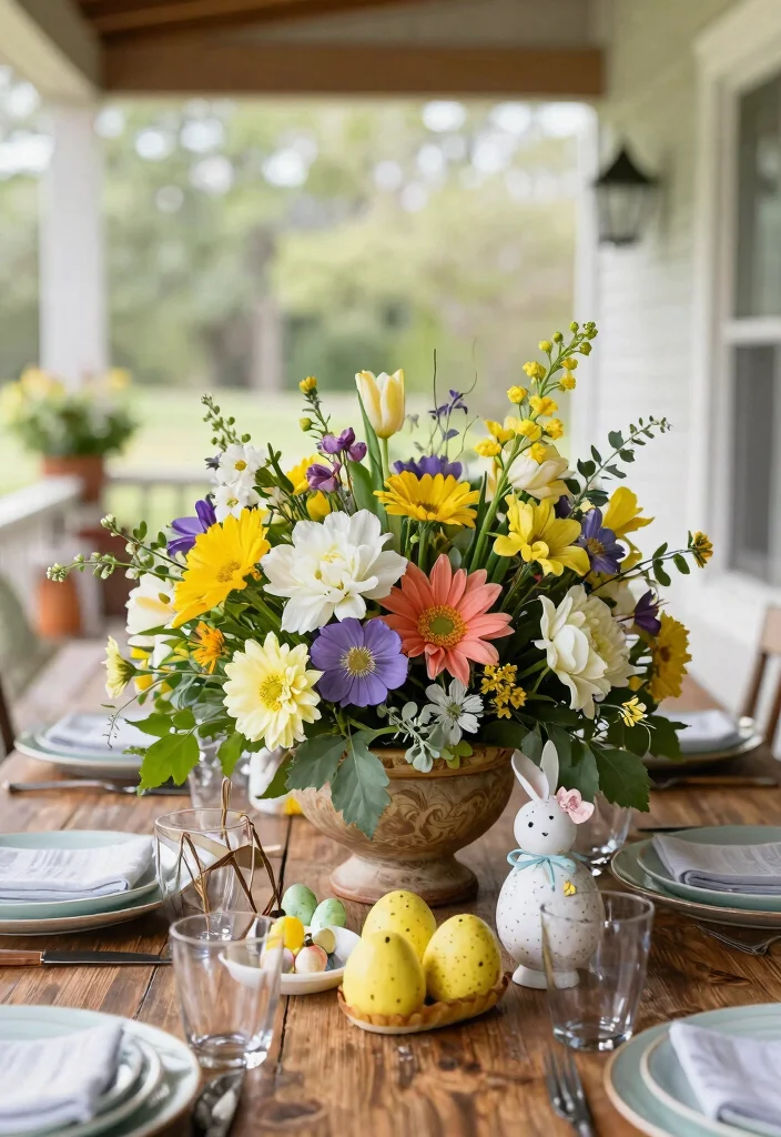 15 Easter Porch Ideas That Don't Blow Away in Spring Wind - 15. Festive Table Centerpieces 1