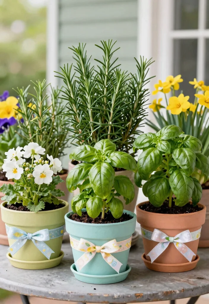 15 Easter Porch Ideas That Don't Blow Away in Spring Wind - 4. Potted Herbs for a Festive Twist 1