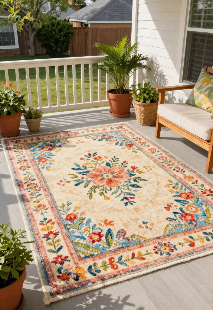 15 Easter Porch Ideas That Don't Blow Away in Spring Wind - 5. Sturdy Seasonal Rugs 1