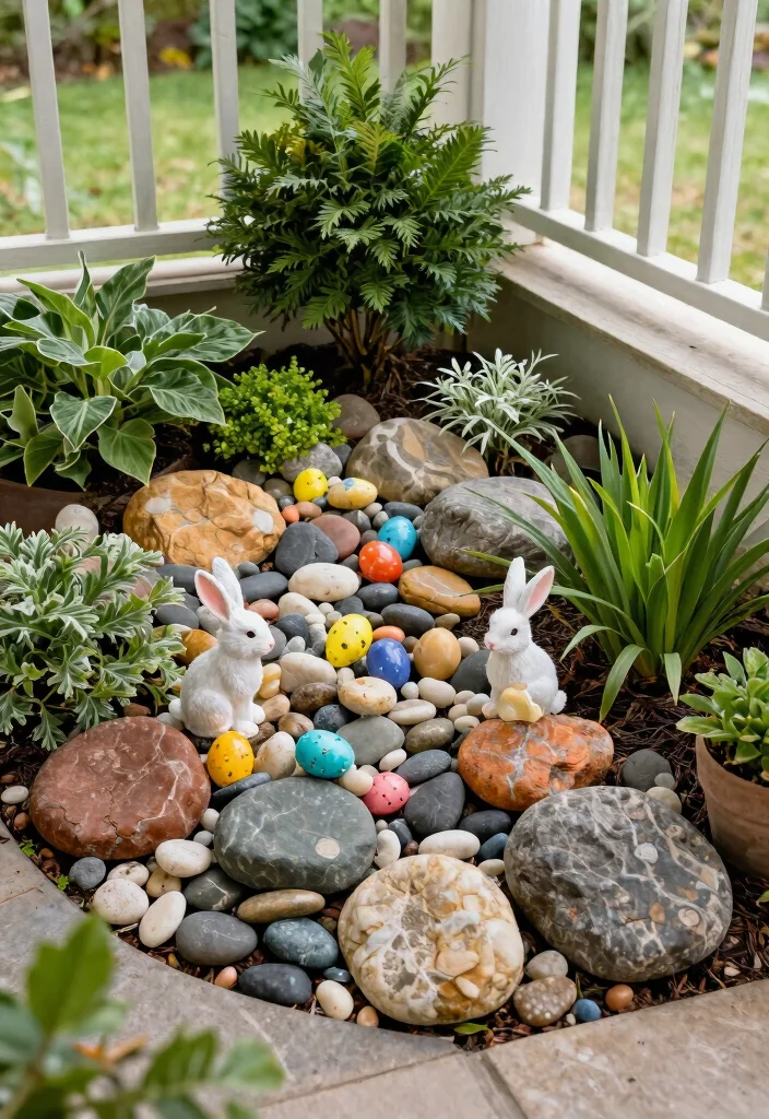 15 Easter Porch Ideas That Don't Blow Away in Spring Wind - 7. Decorative Rock Gardens 1
