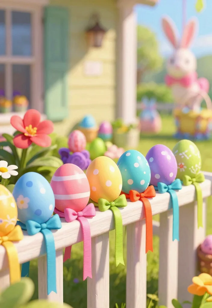 15 Easter Porch Ideas That Don't Blow Away in Spring Wind - 9. Tied Egg Displays 1
