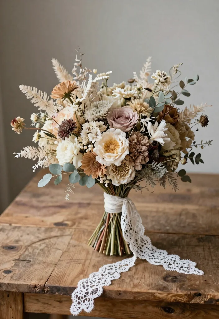 15 Farmhouse Wedding Decor Ideas That Look Expensive for Less - 10. Dried Flower Bouquets 1