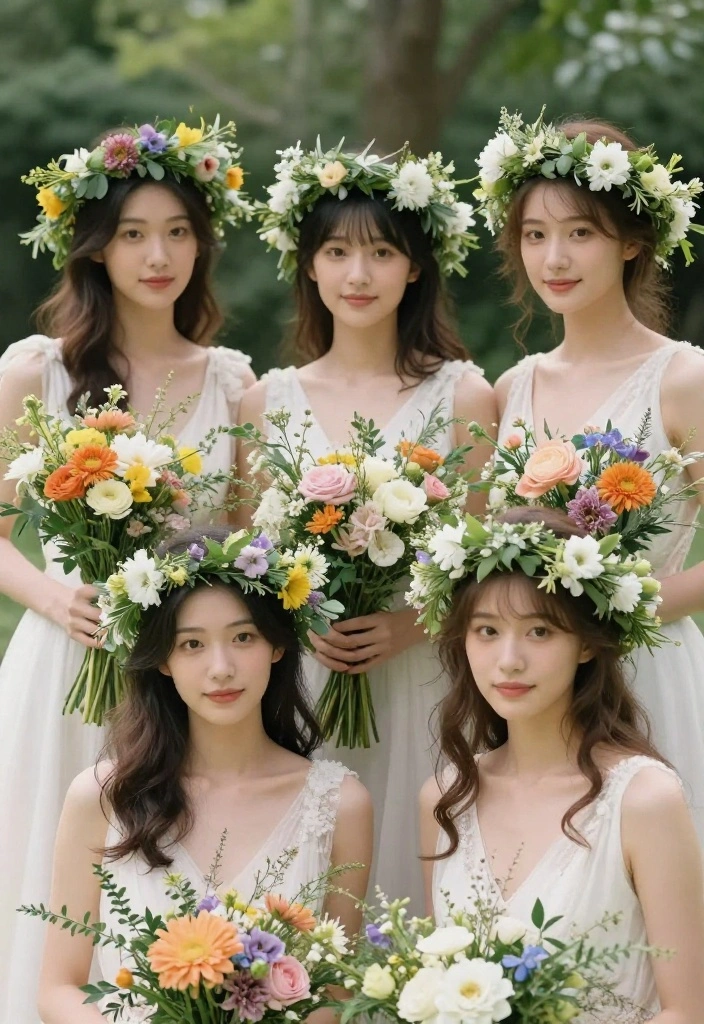 15 Farmhouse Wedding Decor Ideas That Look Expensive for Less - 4. Flower Crowns for the Bridal Party 1