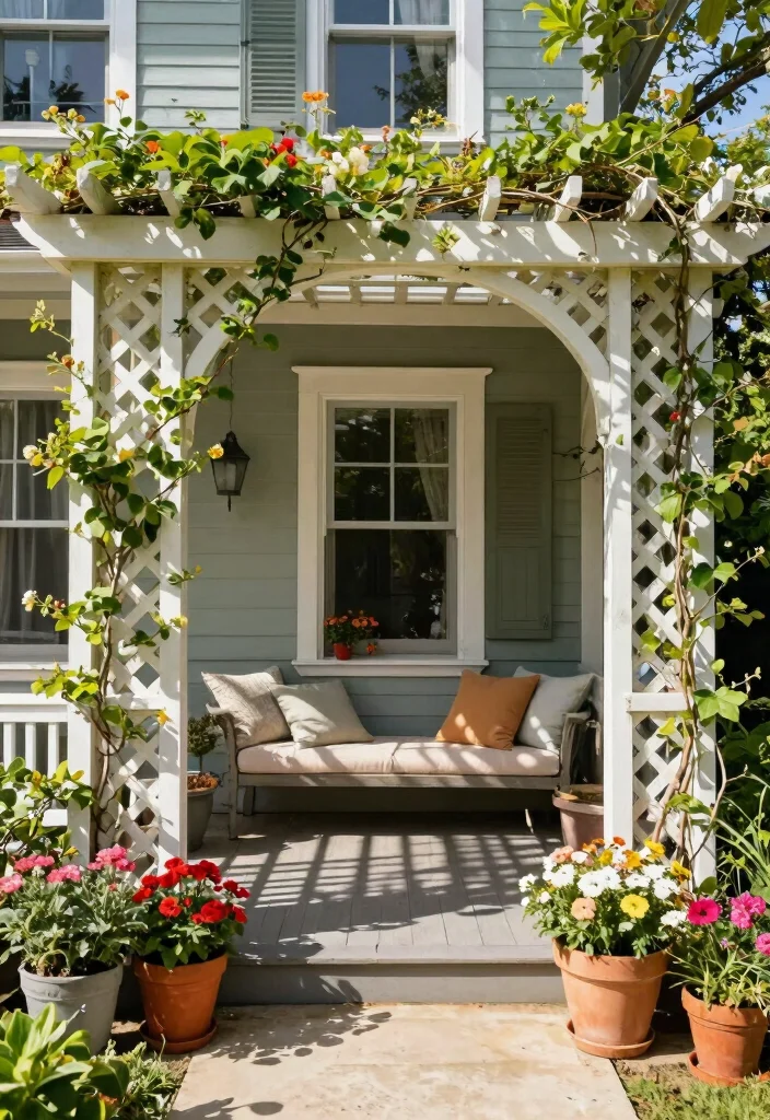15 Front Porch Pergola Ideas That Add Shade and Boost Curb Appeal - 3. Lattice Pergola with Climbing Vines 1