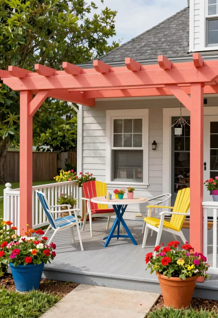 15 Front Porch Pergola Ideas That Add Shade and Boost Curb Appeal - 7. Colorful Painted Pergola 1