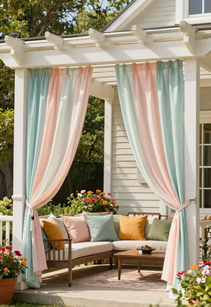 15 Front Porch Pergola Ideas That Add Shade and Boost Curb Appeal - 9. Shade Solutions with Drapes 1
