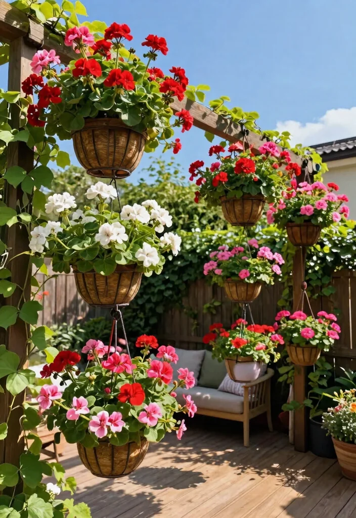 15 Geranium Planter Ideas That Bloom All Summer Long - 1. Hanging Geranium Baskets 1