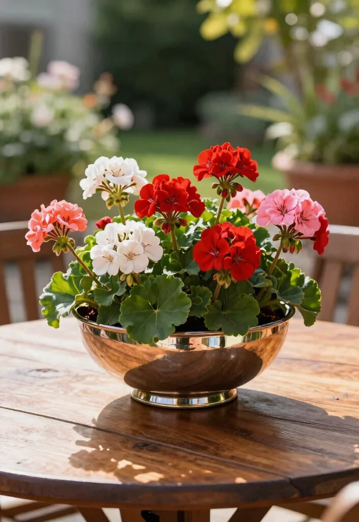 15 Geranium Planter Ideas That Bloom All Summer Long - 11. Decorative Outdoor Bowls 1