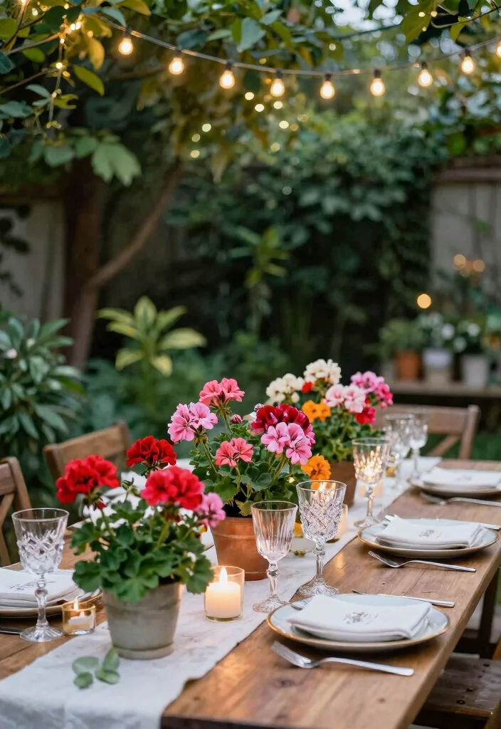 15 Geranium Planter Ideas That Bloom All Summer Long - 15. Geranium Centerpieces for Outdoor Tables 1