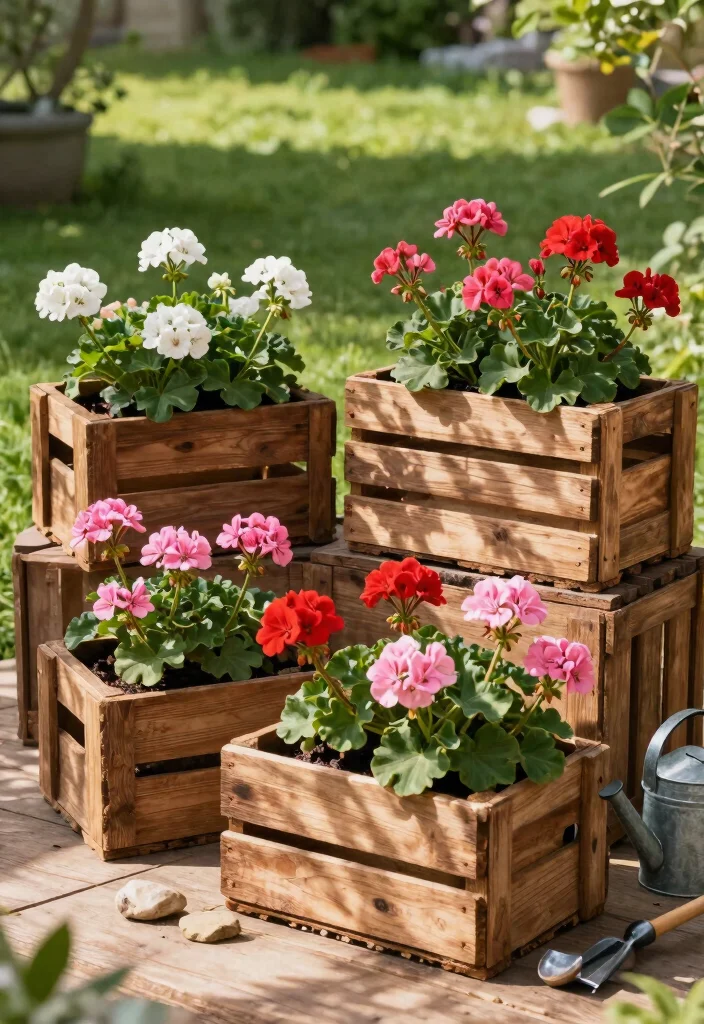15 Geranium Planter Ideas That Bloom All Summer Long - 4. Rustic Wooden Crates 1
