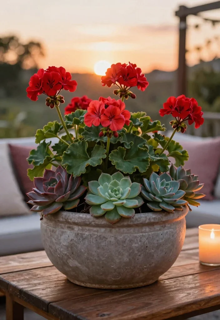 15 Geranium Planter Ideas That Bloom All Summer Long - 6. Succulent and Geranium Combo 1