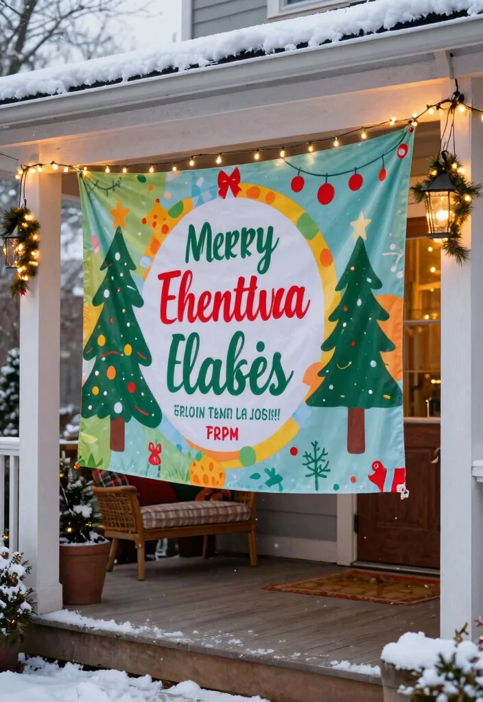 15 Outdoor Christmas Decoration Ideas That Survive Wind and Rain - 12. Weather-Resistant Banners 1