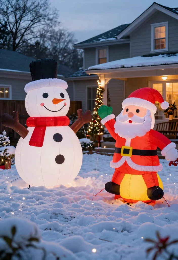 15 Outdoor Christmas Decoration Ideas That Survive Wind and Rain - 3. Waterproof Inflatable Decor 1