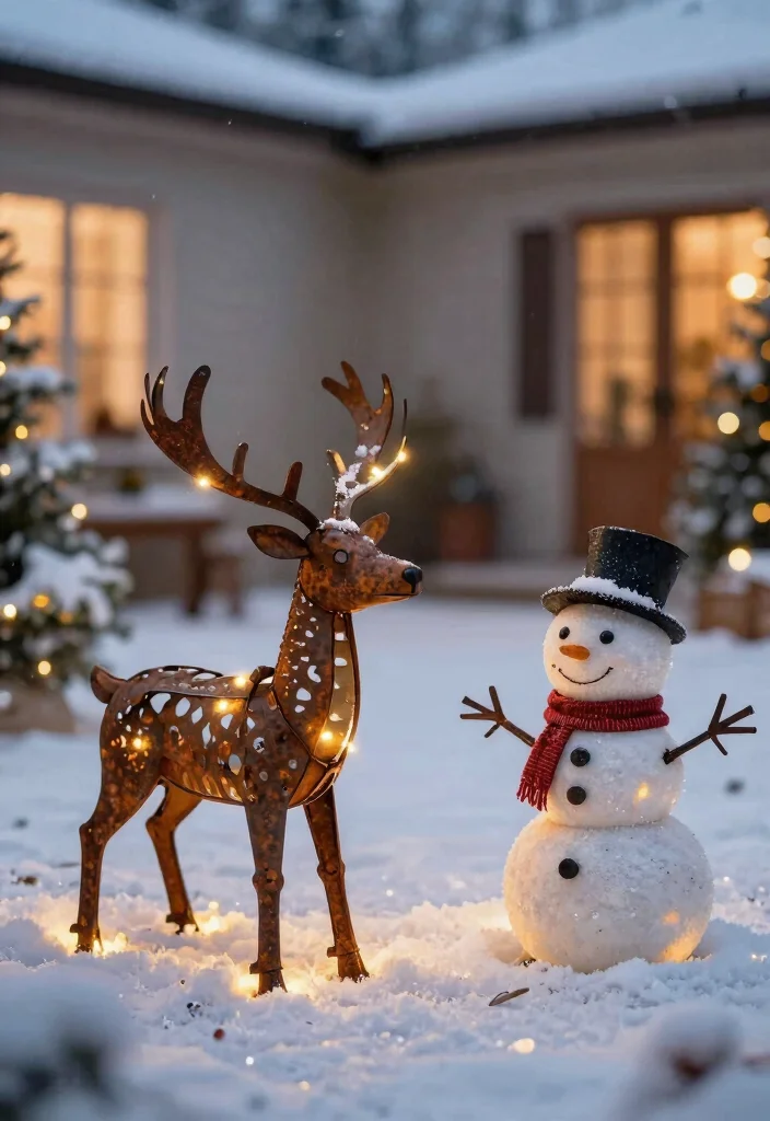 15 Outdoor Christmas Decoration Ideas That Survive Wind and Rain - 5. Metal Christmas Figures 1
