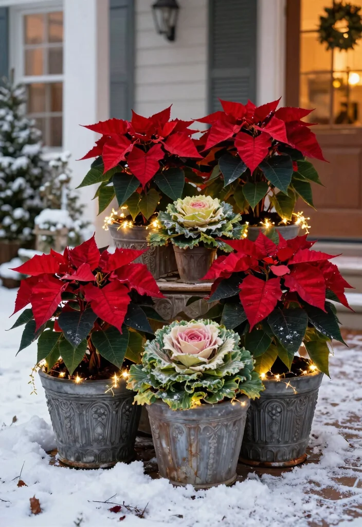 15 Outdoor Christmas Decoration Ideas That Survive Wind and Rain - 9. Resilient Holiday Planters 1
