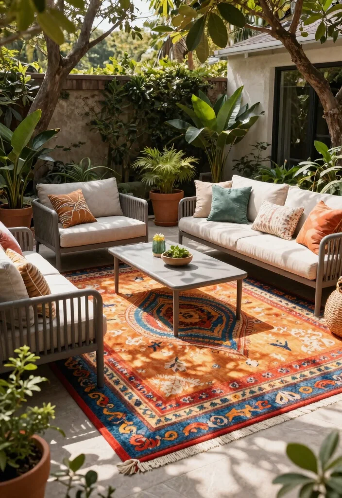 15 Outdoor Furniture Ideas That Hold Up in Any Weather - 11. Outdoor Rugs 1