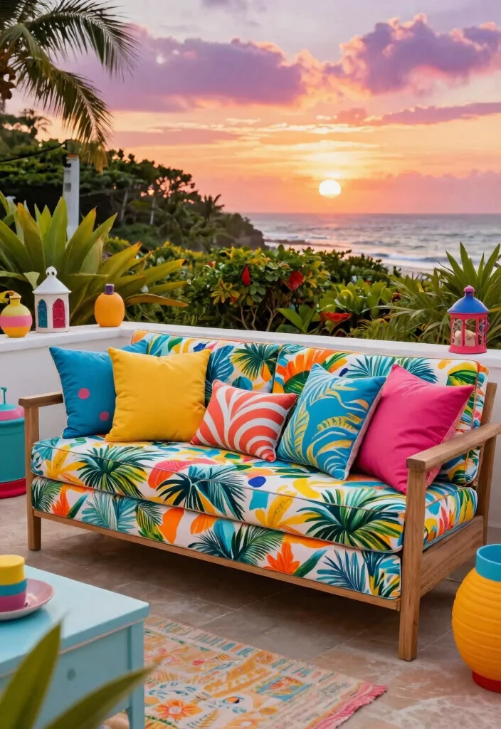 15 Outdoor Sofa Ideas That Hold Up Through Rain and Sun - 3. Bold and Bright 1