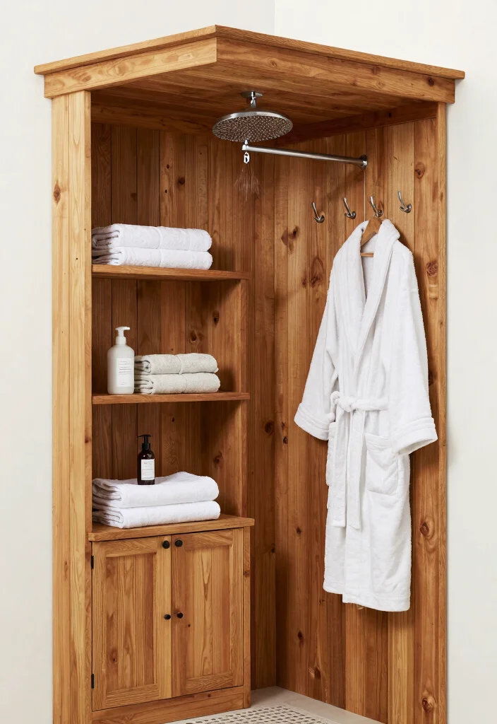 15 Pool Shower Outdoor Ideas That Rinse Off Chlorine Before Going Inside - 10. Shower with Storage Solutions 1