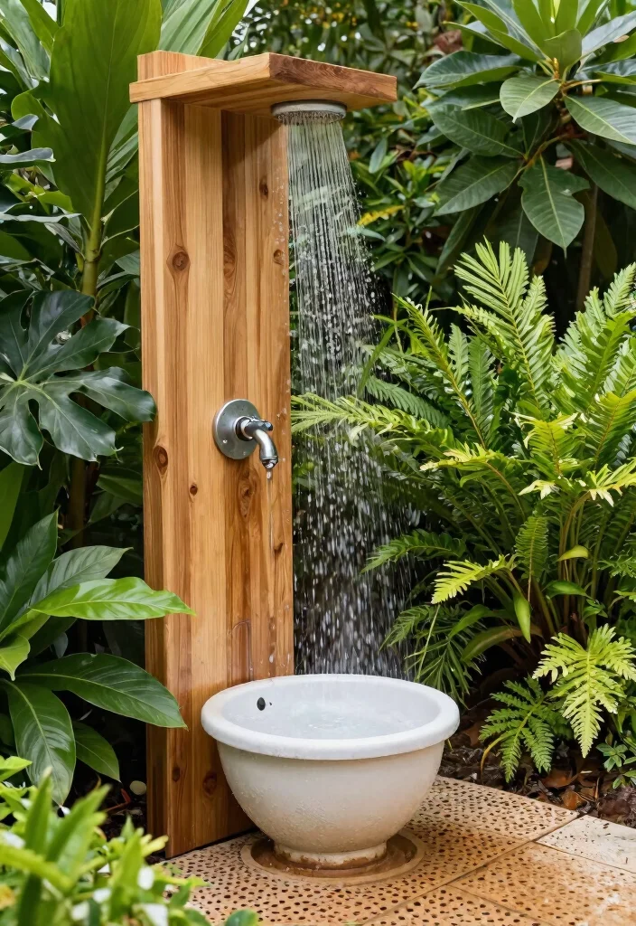 15 Pool Shower Outdoor Ideas That Rinse Off Chlorine Before Going Inside - 13. Eco-Conscious Water Recycling Shower 1