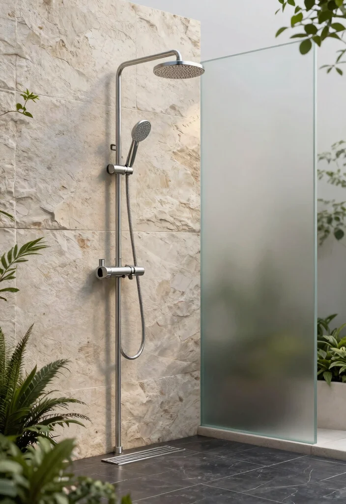 15 Pool Shower Outdoor Ideas That Rinse Off Chlorine Before Going Inside - 2. Modern Minimalist Design 1