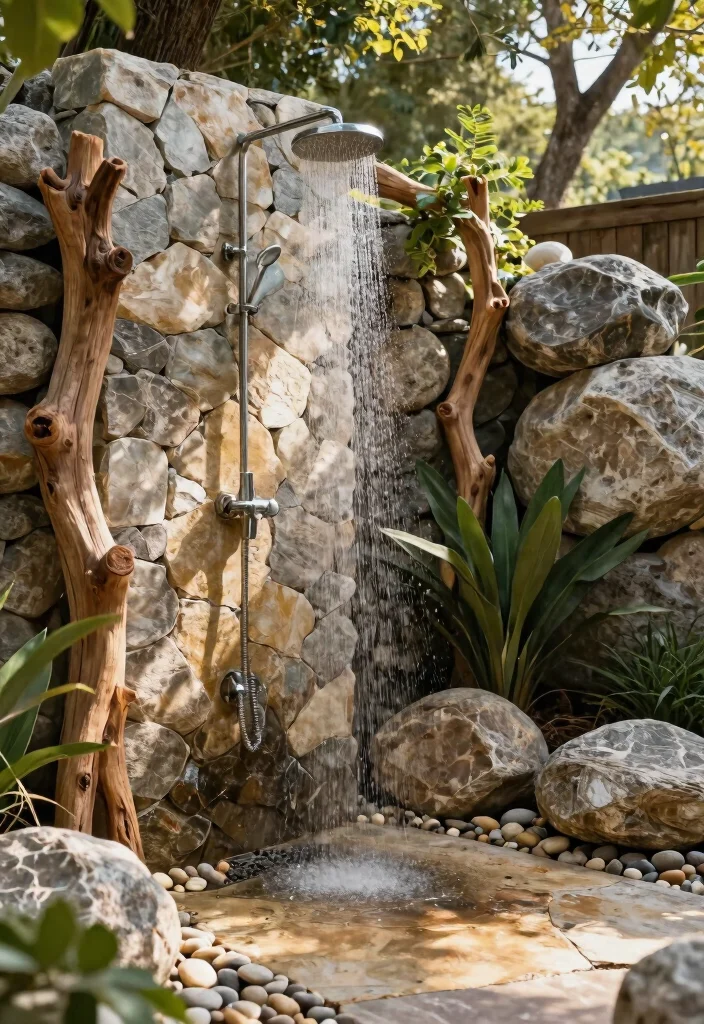 15 Pool Shower Outdoor Ideas That Rinse Off Chlorine Before Going Inside - 3. Nature-Inspired Shower 1