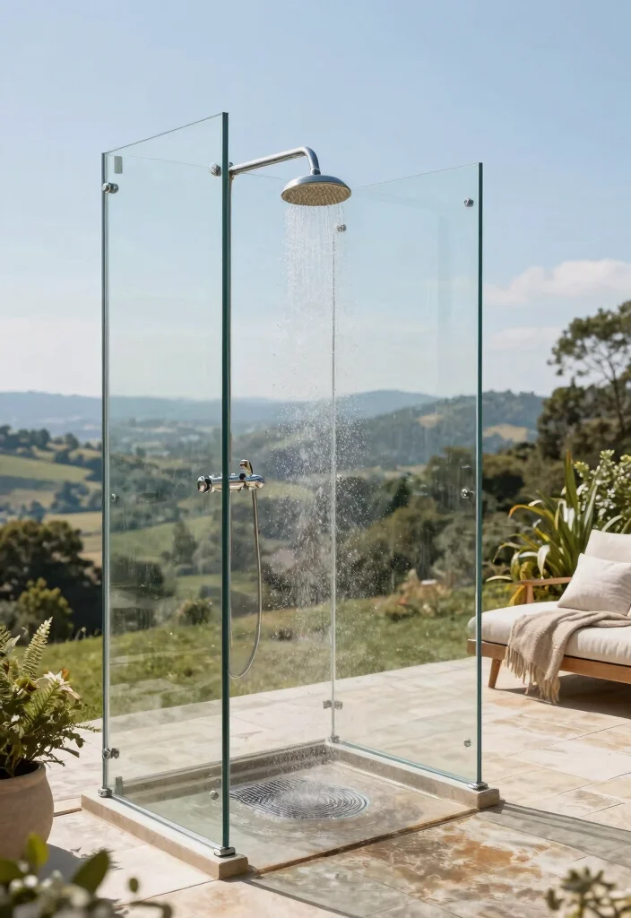 15 Pool Shower Outdoor Ideas That Rinse Off Chlorine Before Going Inside - 6. Shower with a View 1