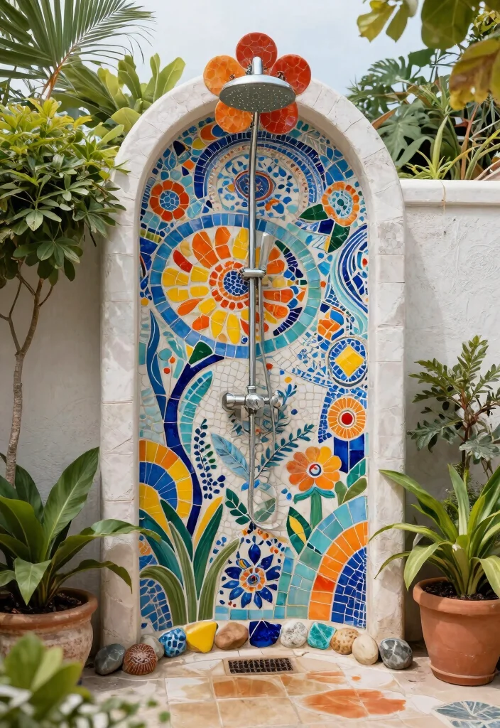 15 Pool Shower Outdoor Ideas That Rinse Off Chlorine Before Going Inside - 8. Artistic Outdoor Shower 1