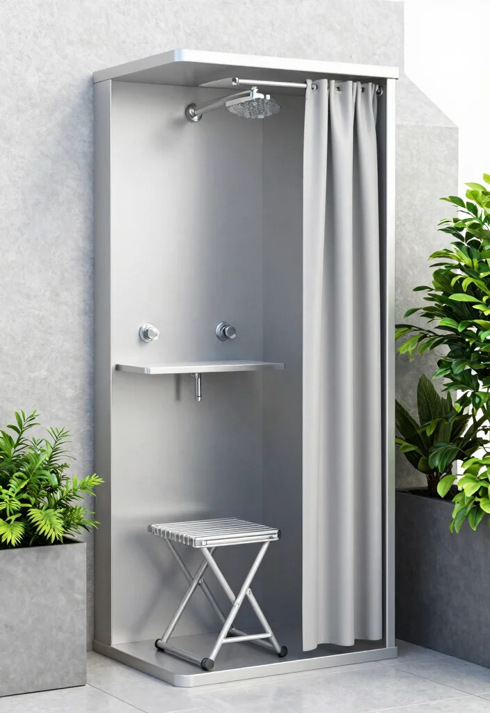 15 Pool Shower Outdoor Ideas That Rinse Off Chlorine Before Going Inside - 9. Compact Shower for Small Spaces 1