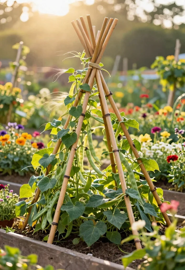15 Raised Bed Trellis Ideas That Support Heavy Vines - 4. Bamboo Teepee Trellis 1