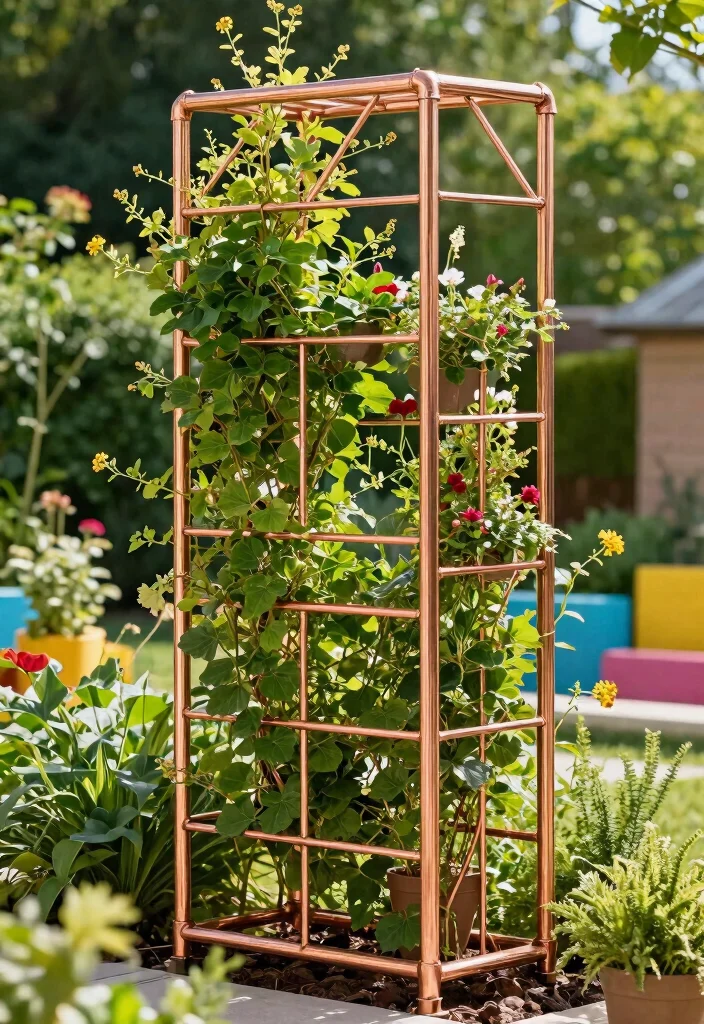 15 Raised Bed Trellis Ideas That Support Heavy Vines - 9. Copper Pipe Trellis 1
