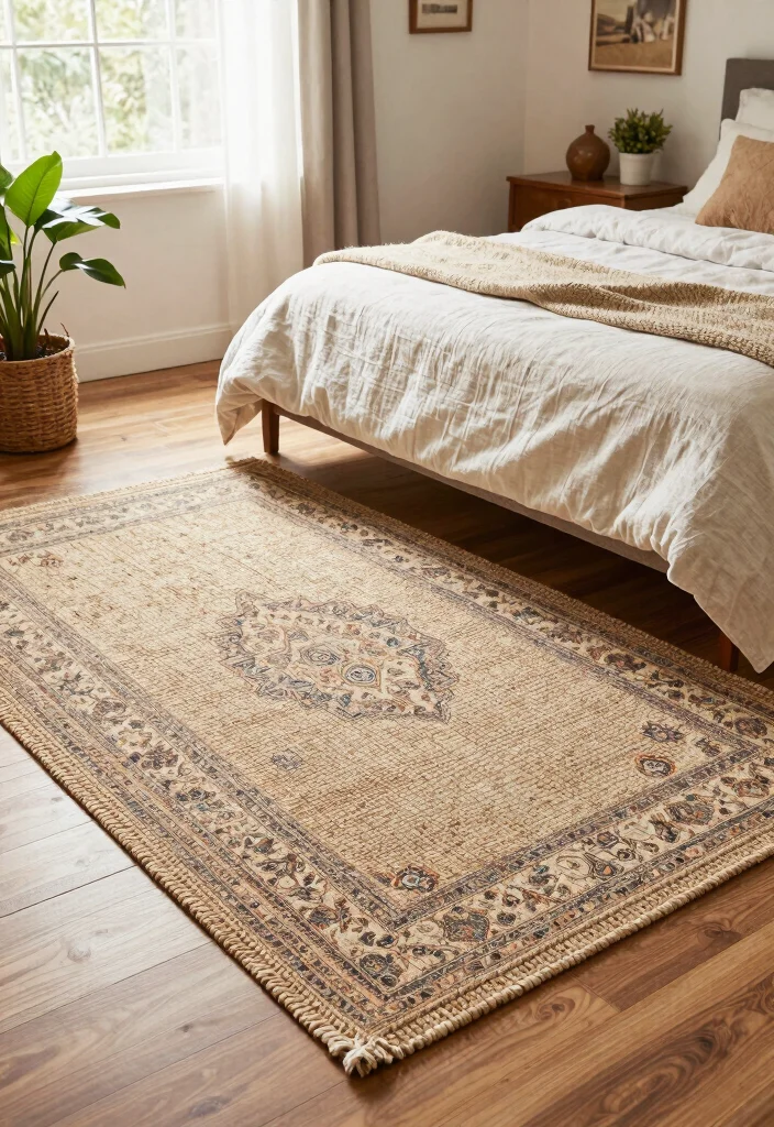 18 Farmhouse Bedroom Decor Ideas on a Budget That Feel Cozy Not Staged - 9. Textured Rugs to Define Spaces 1