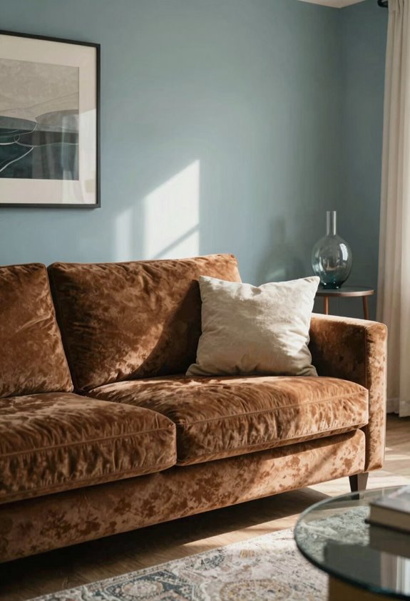 balanced brown sofa with light accents