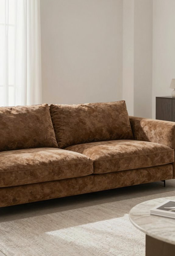 neutral tones spotlight brown sofa