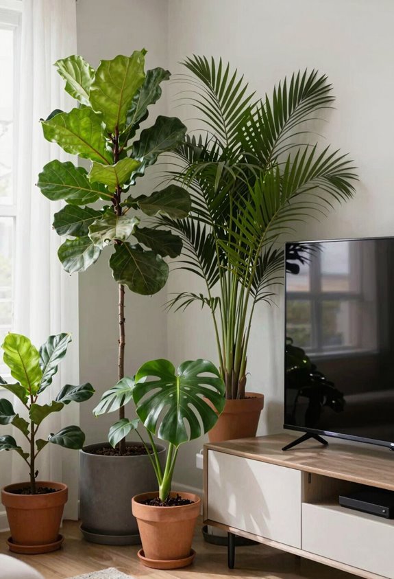 tall greenery frames tv stand balance