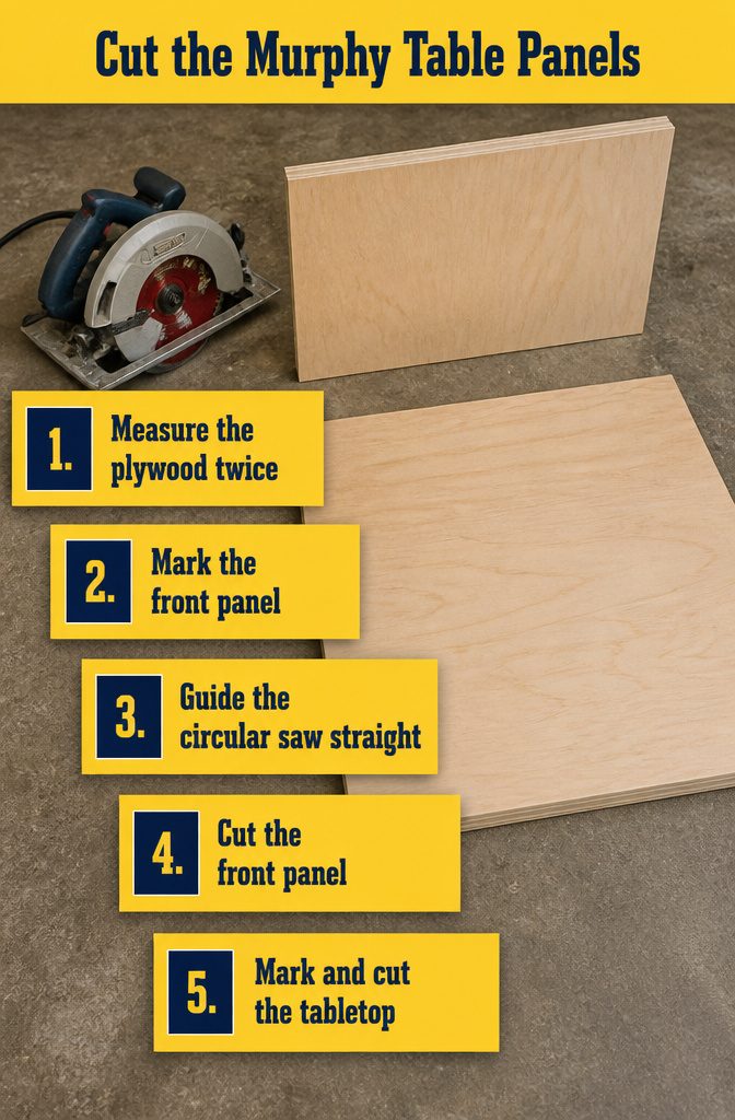How to Build a Murphy Kitchen Table in 5 Steps 2 Plywood front panel and tabletop marked for straight cuts with a circular saw guide