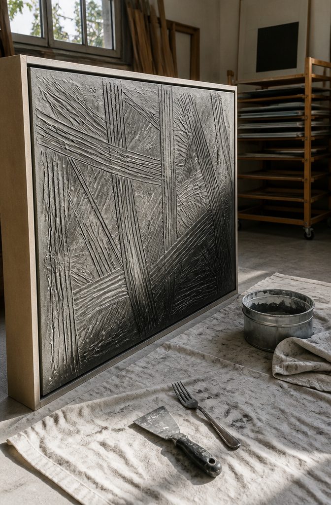 How to Build a Murphy Kitchen Table in 5 Steps 5 Front panel covered in joint compound with a pressed textured pattern and dark paint