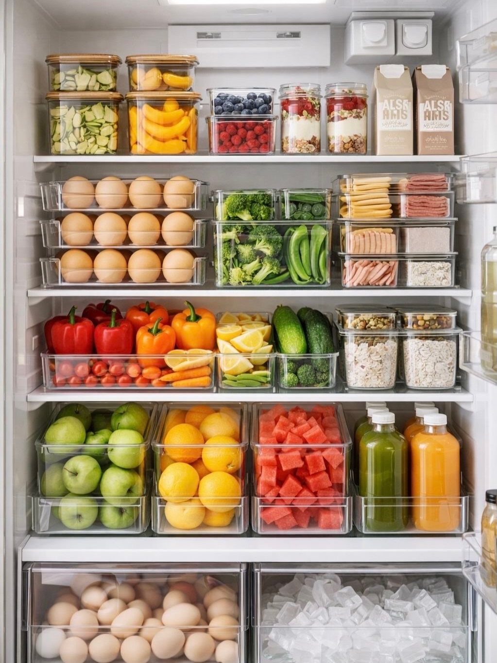 10 Kitchen Storage Container Ideas for Pantry and Fridge 10 Organized refrigerator interior with clear plastic containers filled with fresh colorful produce